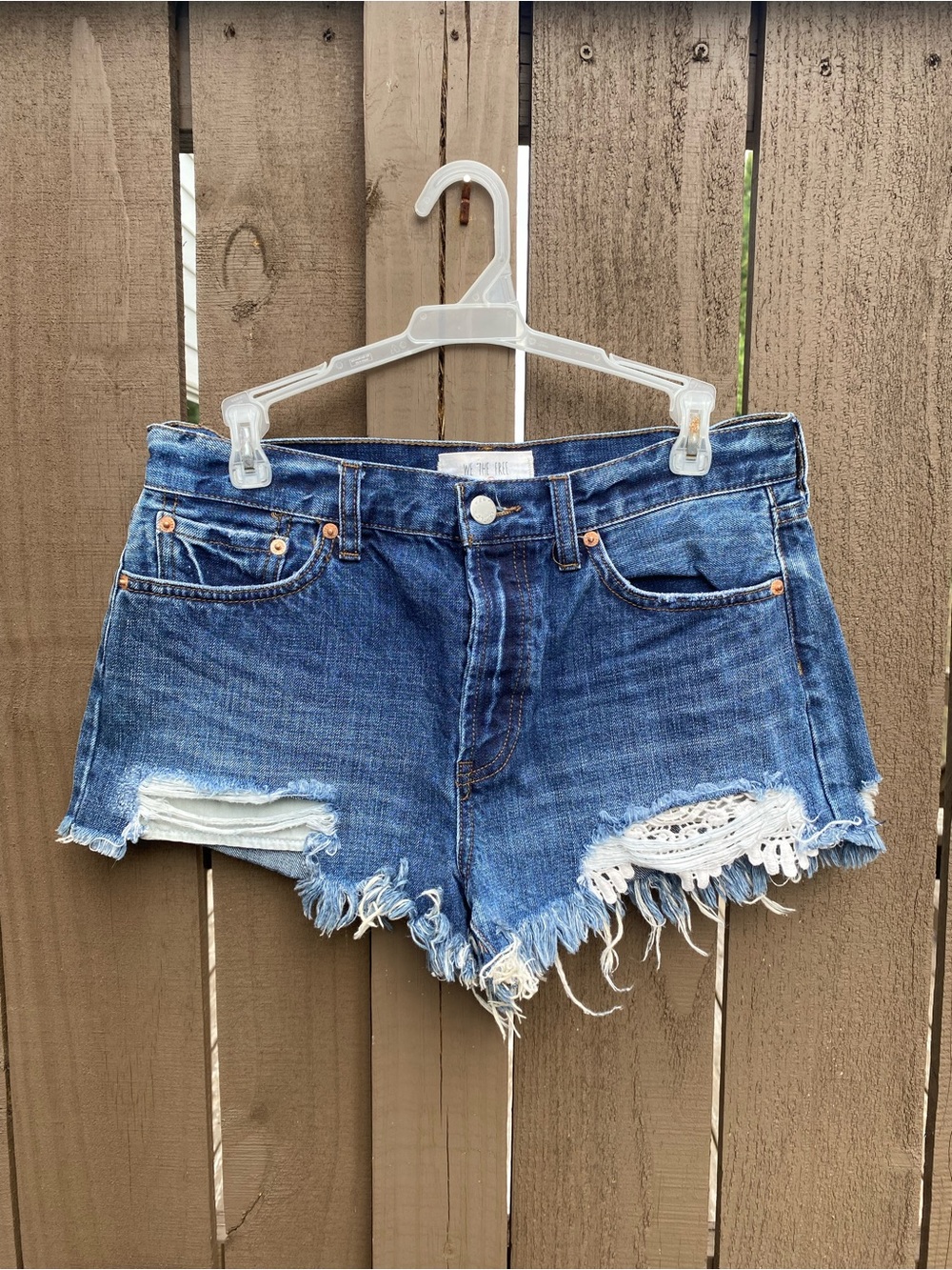 We The Free Free People Avery Daisy Chain Lace Cutoff Denim Shorts Button Fly 28
